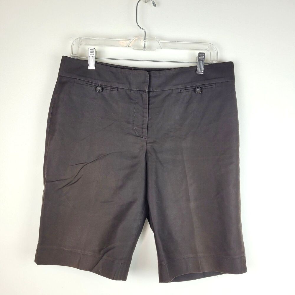 Ann Taylor espresso brown Bermuda shorts cotton blend flat front preppy office 8